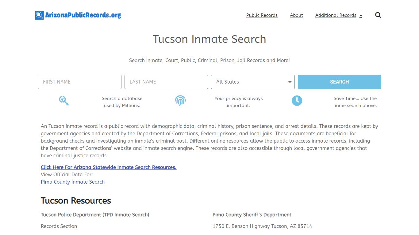 Tucson Inmate Search - Current & Past TPD AZ Jail Records