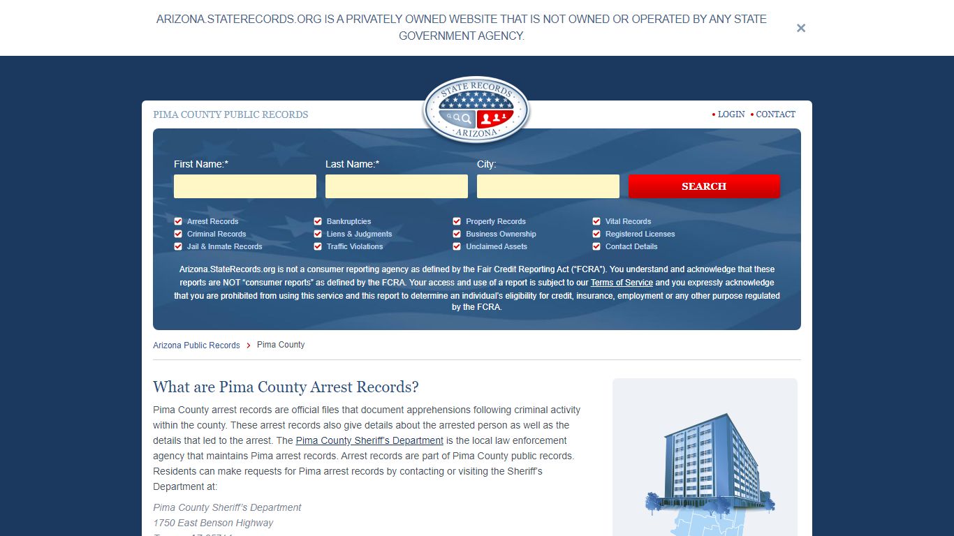 Pima County Arrest, Court, and Public Records | StateRecords.org